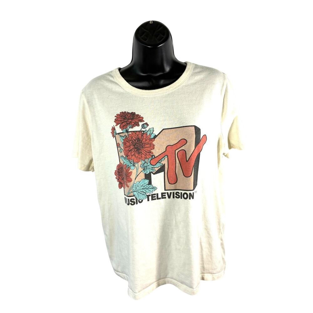 MTV Music Television Floral Logo Graphic T Shirt Large